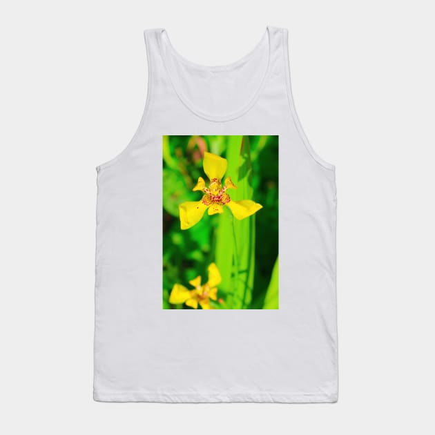 Yellow lily blossom on green background Tank Top by kall3bu